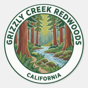 Pegatina Redonda Parque Estatal Redwoods Grizzly Creek California