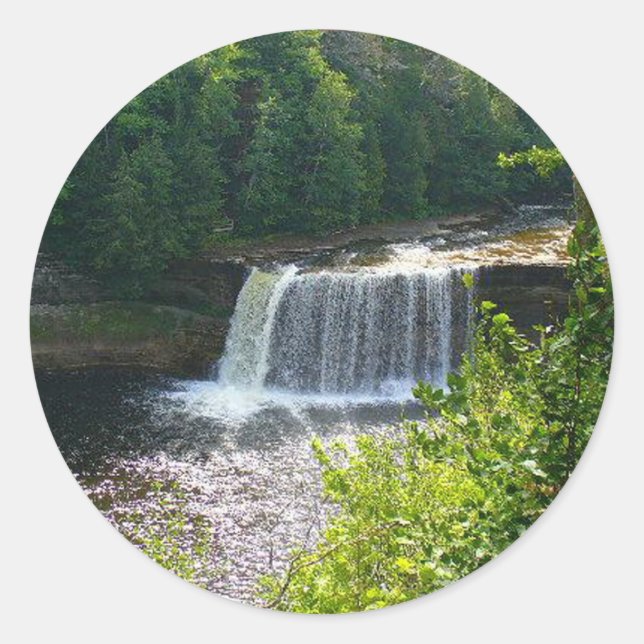 Pegatina Redonda Parque estatal Upper Tahquamenon Falls, MI (Anverso)
