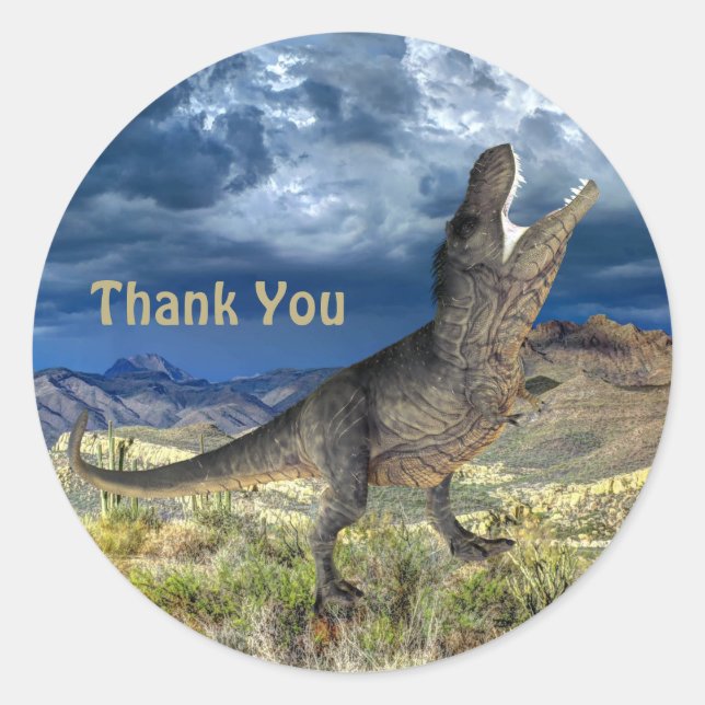 Pegatina Redonda Parque Jurásico Dinosaurio Gracias (Anverso)