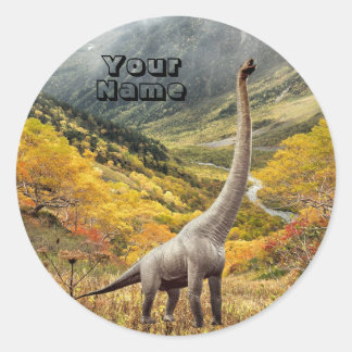 Pegatina Redonda Parque Jurásico Dinosaurio Nombre Hermoso