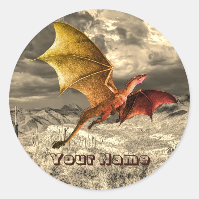 Pegatina Redonda Parque Jurásico Dinosaurio Nombre Hermoso (Anverso)