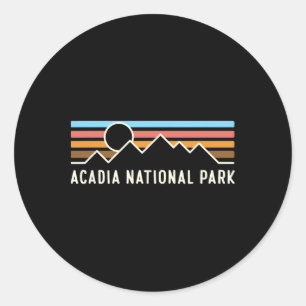 Pegatina Redonda Parque Nacional Acadia Líneas Retro de Montaña Cam