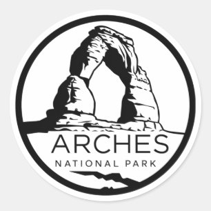 Pegatina Redonda Parque nacional Arches Emblema negro