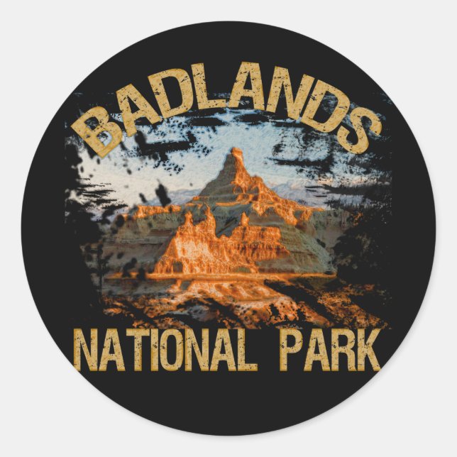 Pegatina Redonda Parque nacional Badlands (Anverso)