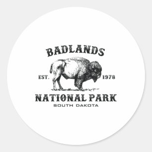 Pegatina Redonda Parque Nacional Badlands Dakota del Sur Bisonte Am