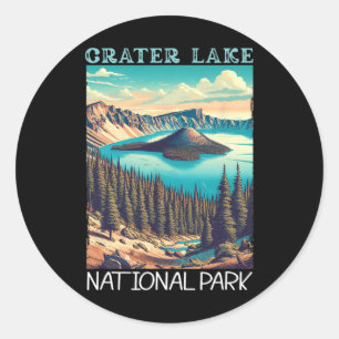 Pegatina Redonda Parque Nacional Crater Lake Retro Camping Hiking V