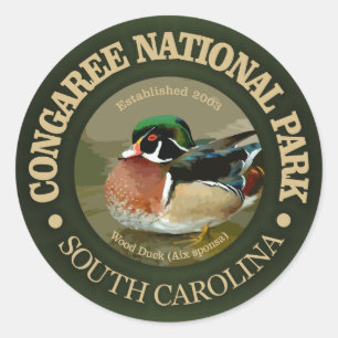 Pegatina Redonda Parque nacional de Congaree (pato de madera)