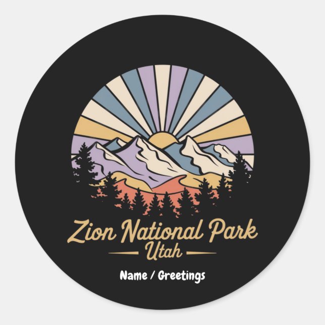 Pegatina Redonda Parque nacional de Hike Zion, Utah, explorar sende (Anverso)