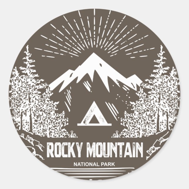 Pegatina Redonda Parque nacional de las Montañas Rocosas (Anverso)