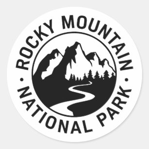 Pegatina Redonda Parque nacional de las Montañas Rocosas Emblem