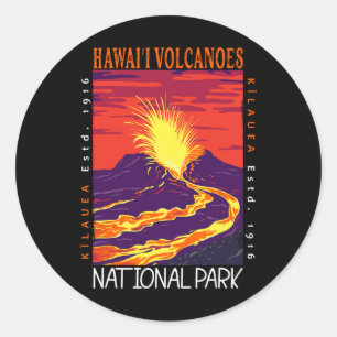 Pegatina Redonda Parque Nacional de los Volcanes de Hawái Volcán Ki