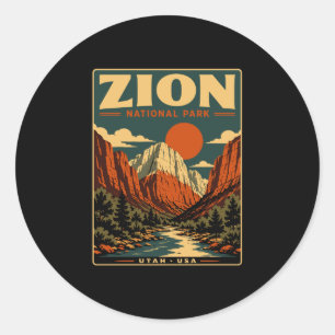 Pegatina Redonda parque nacional de Zion vintage retro cañón al air