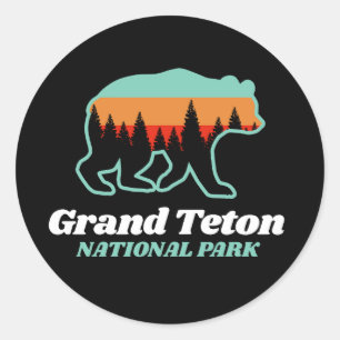 Pegatina Redonda Parque nacional del Gran Tetón Wyoming WY Bear Ret