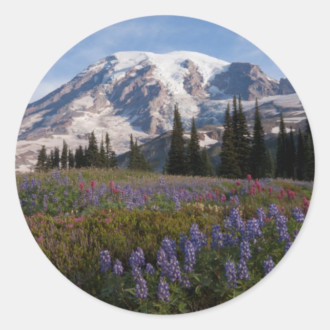 Pegatina Redonda Parque Nacional del Monte Rainier, Monte Rainier 3 (Anverso)
