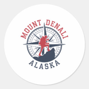 Pegatina Redonda Parque Nacional Denali Alaska Senderismo Camping V