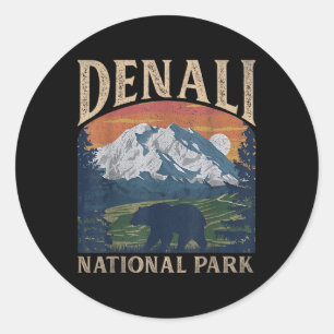 Pegatina Redonda Parque Nacional Denali de Vintage Montaje Retro pa
