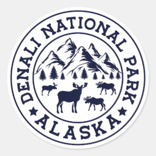 Pegatina Redonda Parque Nacional Denali Viaje Familiar Alaska
