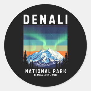 Pegatina Redonda parque nacional denali vintage alaska montaña dena
