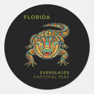 Pegatina Redonda parque nacional Everglades caimán geométrico
