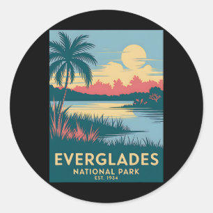 Pegatina Redonda Parque Nacional Everglades Campamento Vintage Send
