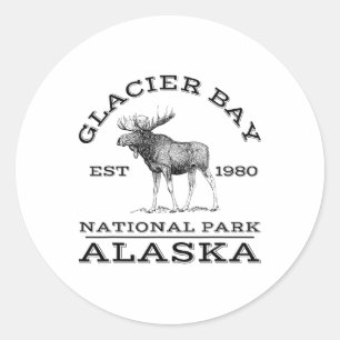 Pegatina Redonda Parque Nacional Glacier Bay Alaska Alce Senderismo