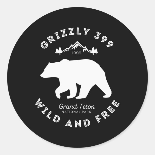 Pegatina Redonda Parque nacional Grizzly 399 Wild Free Grand Teton (Anverso)