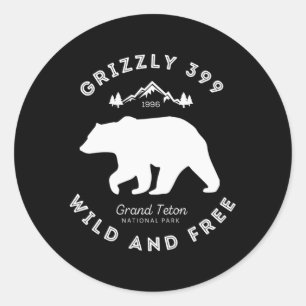 Pegatina Redonda Parque nacional Grizzly 399 Wild Free Grand Teton