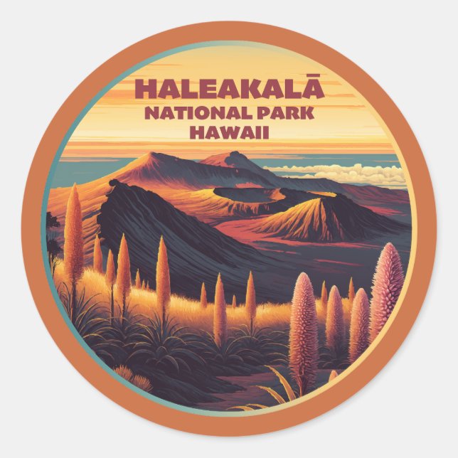 Pegatina Redonda Parque nacional Haleakala Hawaii (Anverso)