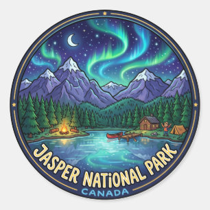 Pegatina Redonda Parque Nacional Jasper de Noche Canadá