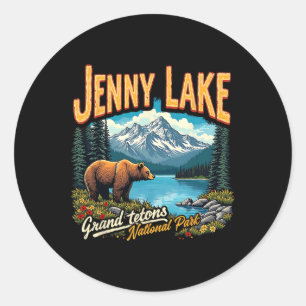 Pegatina Redonda Parque Nacional Jenny Lake Viaje Vintage Vacacione