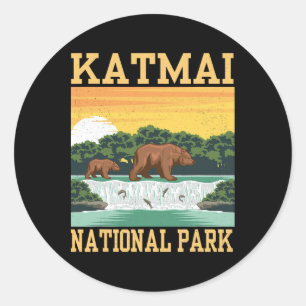 Pegatina Redonda Parque Nacional Katmai Alaska Oso Senderismo Al Ai