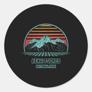 Pegatina Redonda Parque Nacional Kenai Fjords Retro Hiking Vintage