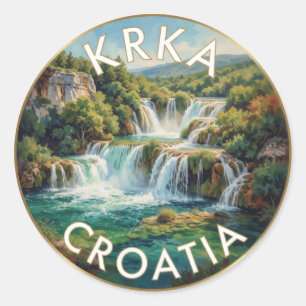 Pegatina Redonda Parque Nacional Krka Croacia Cascadas
