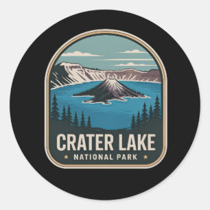 Pegatina Redonda Parque Nacional Lago del Cráter Insignia Vintage