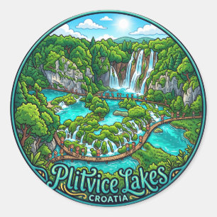 Pegatina Redonda Parque Nacional Lagos de Plitvice Croacia