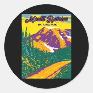 Pegatina Redonda Parque Nacional Mount Rainier Retro Senderismo Cam