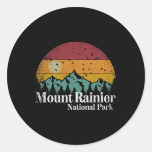 Pegatina Redonda Parque Nacional Mt Mount Rainier Estilo Retro Send