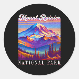 Pegatina Redonda Parque Nacional Mt. Rainier Arte de Montaña Recuer