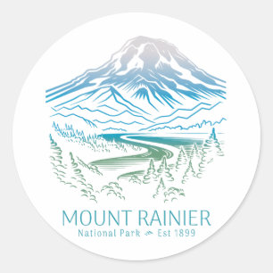 Pegatina Redonda Parque Nacional Mt. Rainier Senderismo Camping Mon