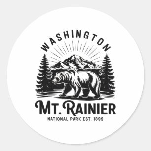 Pegatina Redonda Parque Nacional Mt. Rainier Washington Pnw Vintage