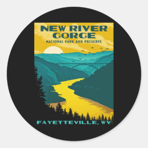 Pegatina Redonda Parque Nacional New River Gorge Vintage Wpa Ster S