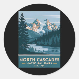 Pegatina Redonda Parque Nacional North Cascades Camping Vintage Hom