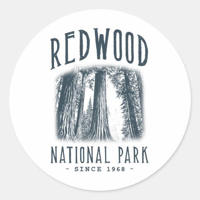 Pegatina Redonda Parque Nacional Redwood (Anverso)