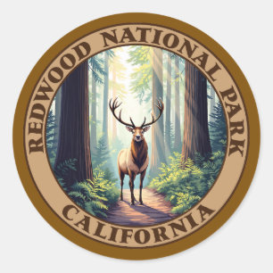 Pegatina Redonda Parque nacional Redwood California