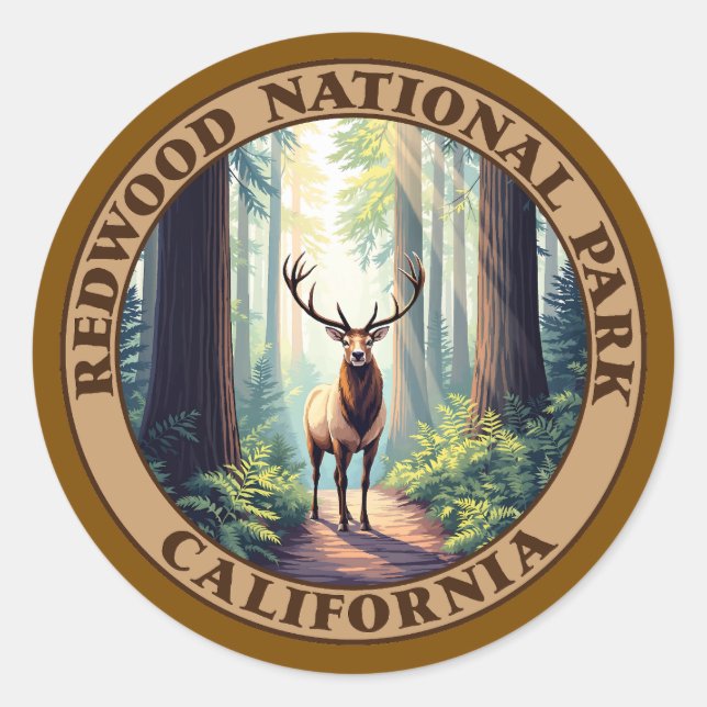 Pegatina Redonda Parque nacional Redwood California (Anverso)