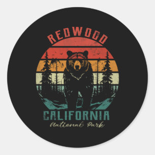 Pegatina Redonda Parque Nacional Redwood Vintage Retro Para Niños S