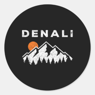 Pegatina Redonda Parque nacional Retro Denali Montañas Alask de épo