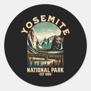 Pegatina Redonda Parque Nacional Retro Yosemite Usa Vintage Senderi