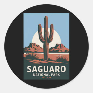 Pegatina Redonda Parque Nacional Saguaro Camping Vintage Hiking Hom