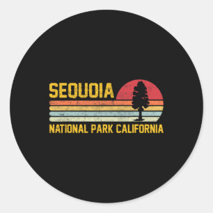 Pegatina Redonda Parque Nacional Sequoia California Aventura Retro 